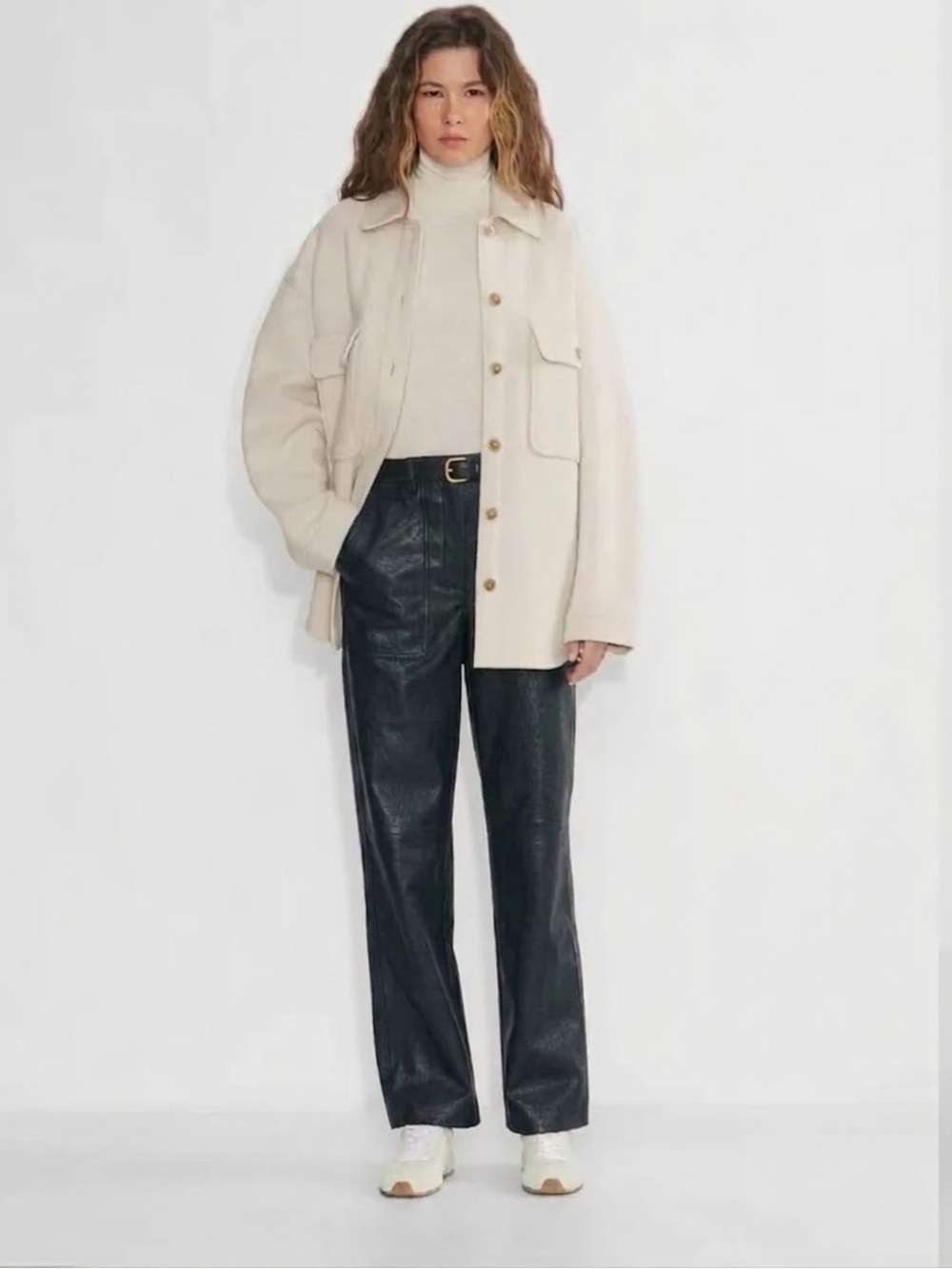 Aritzia Wilfred Lucy Wide straight leg Faux Leather Utility Pants Black Size 8 M